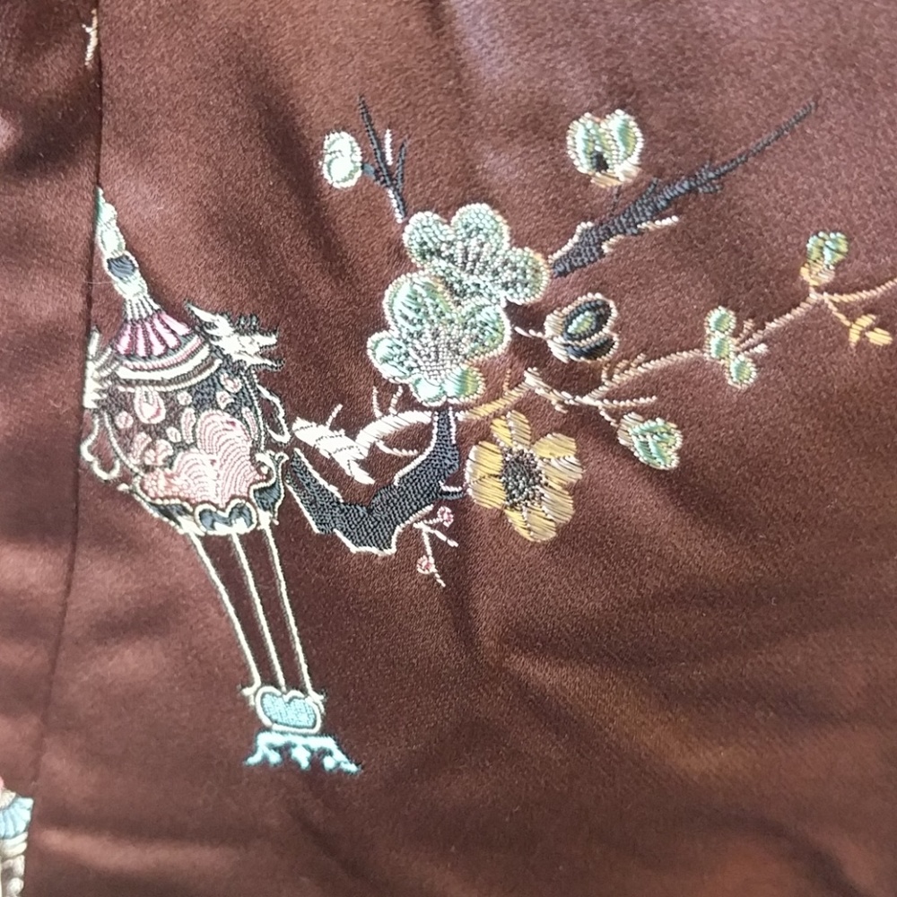 VTG brown silk floral oriental embroidered pants 4